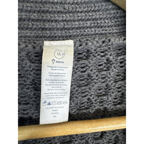 ivivva Girls 14 Open Front Knit Cardigan Gray Shawl Collar Cable Sweater - Picture 3 of 6